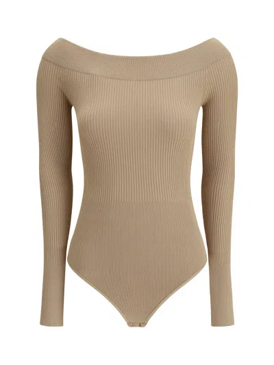 Alaïa Women Off-shoulder Bodysuit In Brown