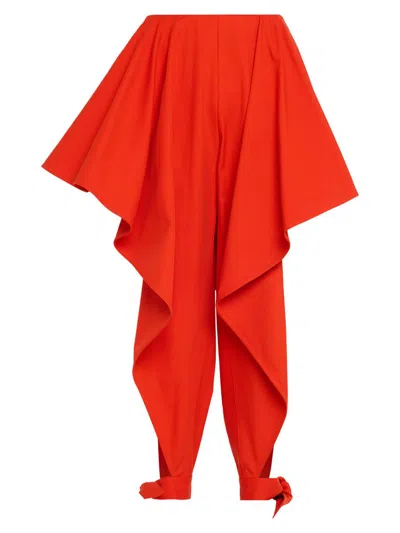 ALAÏA WOMEN'S PANELED RUFFLED ANKLE-TIE COTTON GABARDINE PANTS