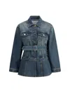 Alaïa Womens Bleu Vintage Peplum-hem Belted Denim Jacket In Multicolor