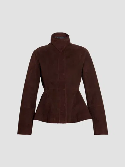 Alaïa Women's Peplum Velvet Suede Jacket In Burgundy