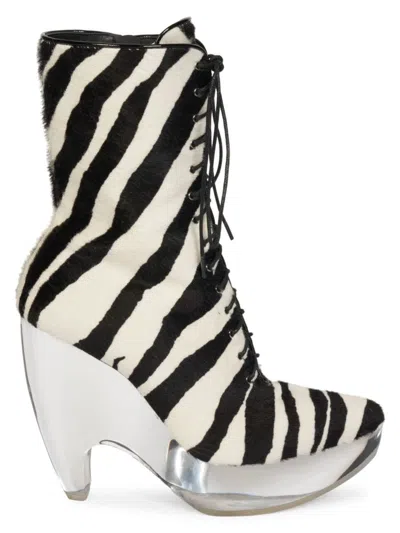 Alaïa Women's Plexi Zebra Print Calf Hair Platform Boots In Blanc Noir