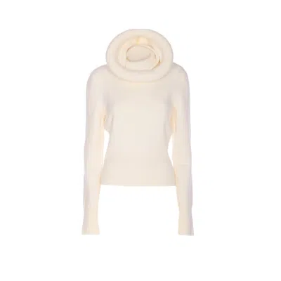ALAÏA ALAIA WOMEN PULLOVER WITH SCULPTURAL HOOD IN RIBBED KNIT
