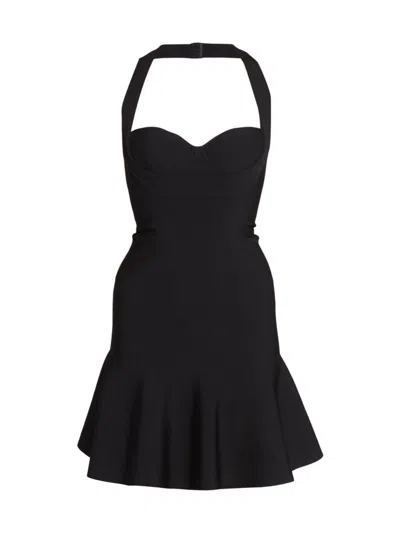 Alaïa Women's Rib-knit Halter Flounce Minidress In Black