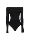 Alaïa Off-the-shoulder Long-sleeve Rib Bodysuit In Black