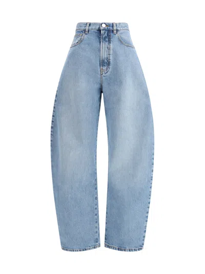 Alaïa Women Rounded Denim Trousers In Blue