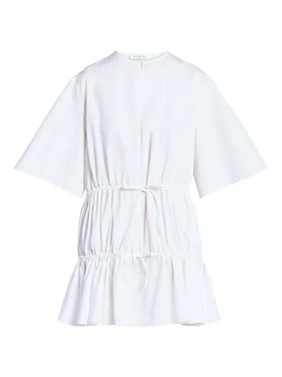 Alaïa Short-sleeve Tiered Tie Mini Dress In White