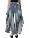 Alaïa Alaia Ruffled Wide-leg Jeans With Mid-rise Waist In Blue