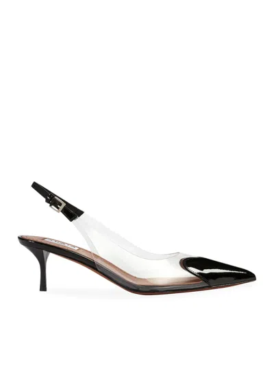 Alaïa Le Coeur Black Patent Leather High Slingback In Animal Print