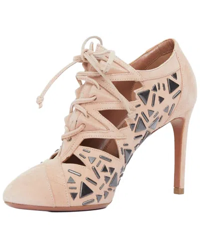 Pre-owned Alaïa Women's Suede 2014 Adelia Micro Stud Bootie (authentic Pre-loved)