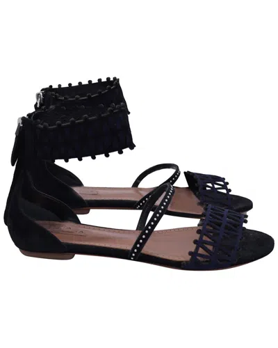 Alaïa Women's Suede Calfskin Studded Laser-cut Sandal (authentic Pre-loved) In Black