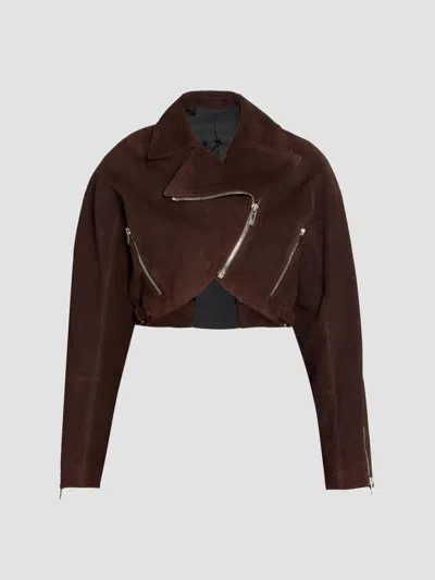 Alaïa Women's Suede Crop Biker Jacket In Chocolate