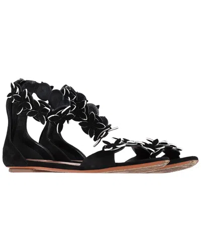 Alaïa Women's Suede Flower Detail Sandal (authentic Pre-loved) In Black