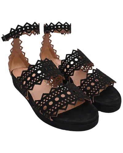 Pre-owned Alaïa Women's Suede Laser Cut Open Toe Flat Sandal (authentic Pre-loved)