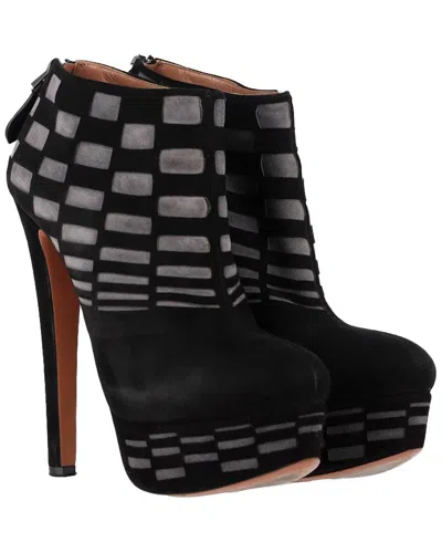 Alaïa Women's Suede Laser Cut Platform Bootie (authentic Pre-loved) In Black