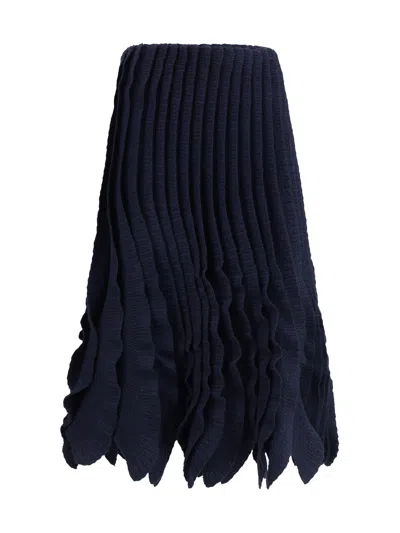 Alaïa Women Tweed Knit Ruffle Skirt In Blue