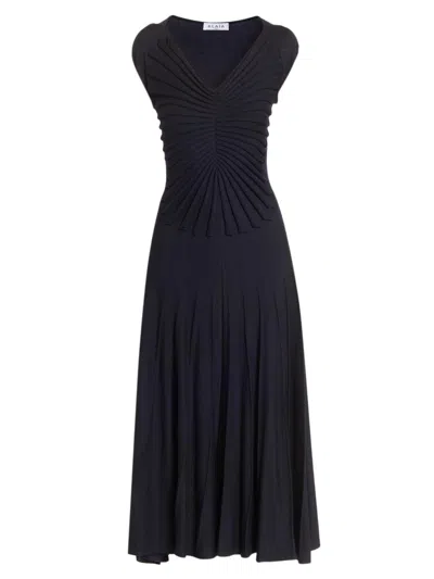 Alaïa Women's V Sculpt Pleated Wool Midi-dress In Black