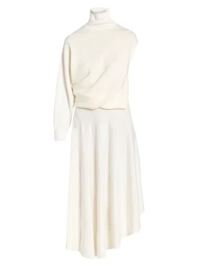 Alaïa Women's Wool One-sleeve Turtleneck Sweaterdress In White