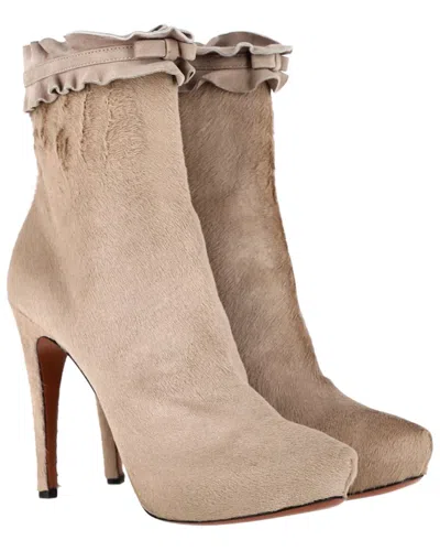 Alaïa Women's Wool/hair Ruffle Trimmed With Bow Ankle Boot (authentic Pre-  Loved) In Neutral
