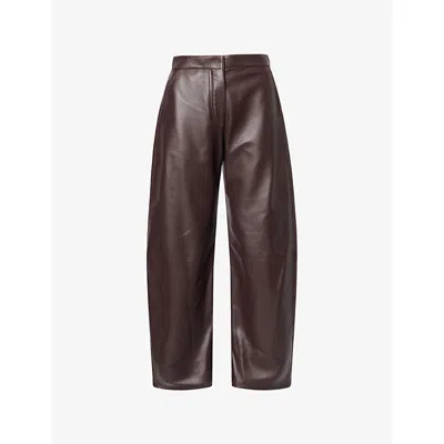 Alaïa Womens Acajou Barrel Leather Trousers In Brown