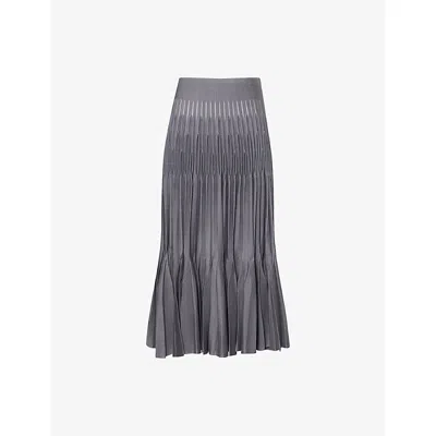 Alaïa Womens Acier Pleated Flared Stretch-silk Maxi Skirt In Gray