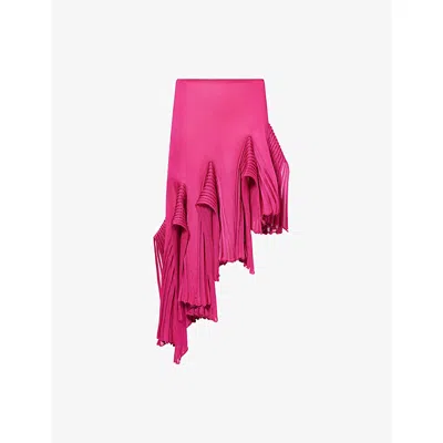 Alaïa Womens Bougainvillea Asymmetric Ruffle Stretch-woven Midi Skirt In Pink
