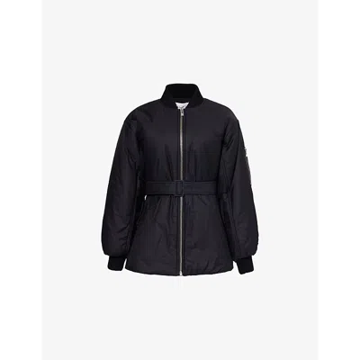 Alaïa Womens Belted Padded Shell Bomber Jacket Noir Alaia