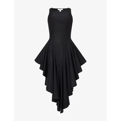 Alaïa Womens Alaia Bustier Pleated-hem Wool Midi Dress In Blue