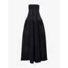 Shop Alaïa Womens Noir Alaia Bustier Strapless Open-knit Midi Dress