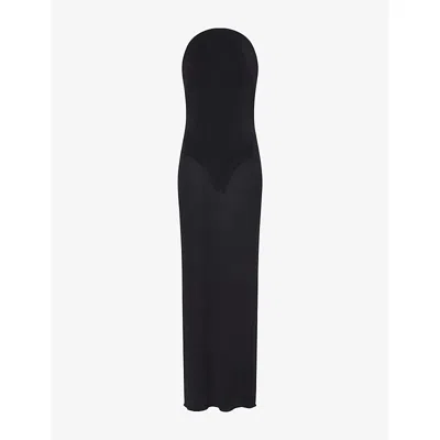 Alaïa Womens Noir Alaia Curved Strapless Jersey Midi Dress In Black