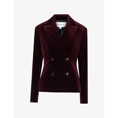 Alaïa Womens Alaia Double-breasted Velvet Jacket In Burgundy