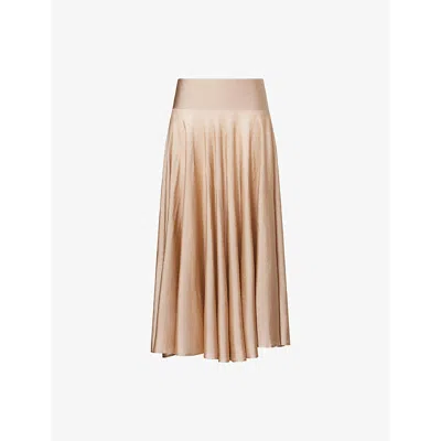 ALAÏA WOMENS BEIGE CLAIR FLARED FINE-KNIT MAXI SKIRT