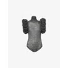 Alaïa Womens Gris Chine Frill-trim Padded Stretch-wool Bodysuit In Gray