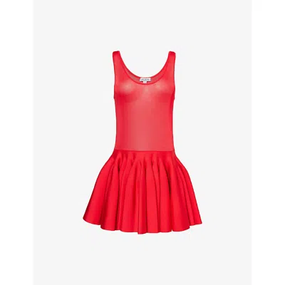 Alaïa Womens Rouge Godet Ruffled Knitted Mini Dress In Red