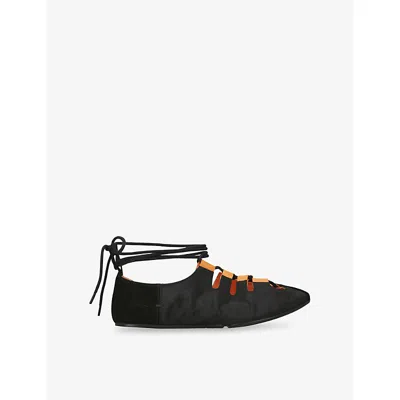 ALAÏA WOMENS BLACK LACED WOVEN BALLET FLATS EUR 39 / 6 UK