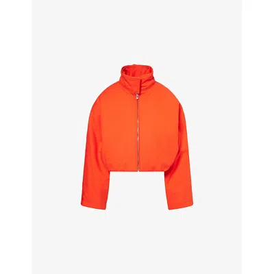 Alaïa Womens Orange Sanguine Layered High-neck Cotton-garbadine Bomber Jacket In Red