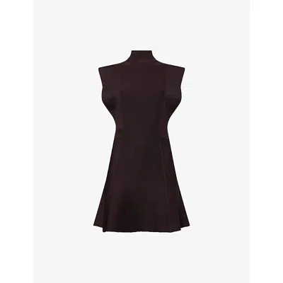 Alaïa Womens Aubergine Panelled Seam Silk Knit Mini Dress In Brown