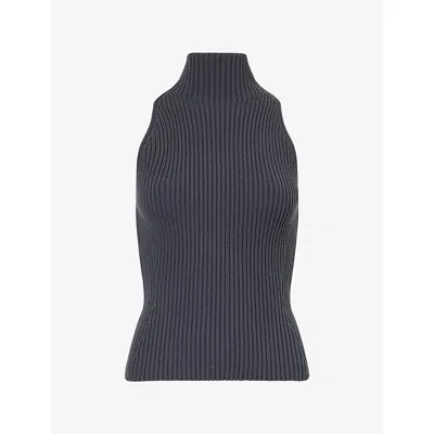 Alaïa Womens Alaia Ribbed Halterneck Wool-blend Top In Black