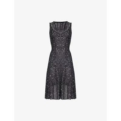 Alaïa Womens Alaia Sequin-weave Sleeveless Knitted Mini Dress In Noir/argent