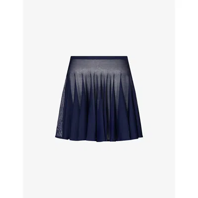 Alaïa Womens Minuit Skater Pleated Knitted Mini Skirt