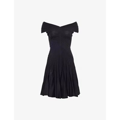 ALAÏA WOMENS ANTHRACITE RIBBED SLEEVELESS WOOL MINI DRESS