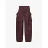 Alaïa Womens Aubergine Cargo Barrel-leg Cotton Trousers In Brown
