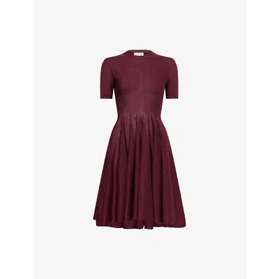 Alaïa Womens Aubergine Skater Flared Wool Mini Dress In Burgundy