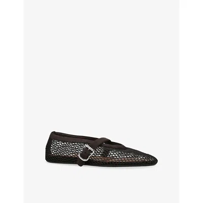 ALAÏA WOMENS DARK BROWN BALLERINA MESH AND SUEDE BALLET FLATS EUR 37 / 4 UK
