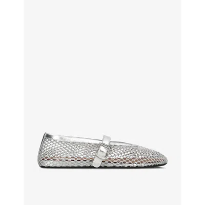 Alaïa Womens Silver Cut-out Mesh Ballerina Flats Eur 41 / 8 Uk
