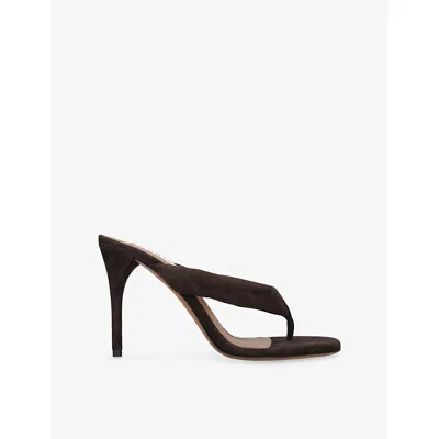 Alaïa Womens Dark Brown Padded 90 Suede Sandals Eur 38/5 Uk In Black