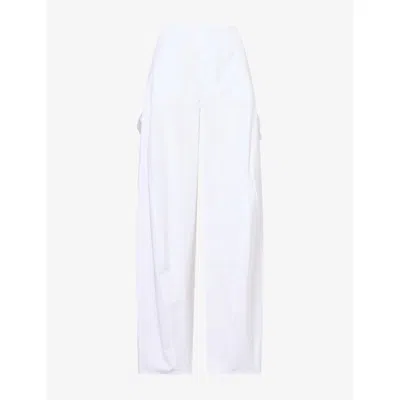Alaïa Womens Barrel-leg High-rise Cotton-poplin Cargo Trousers Blanc