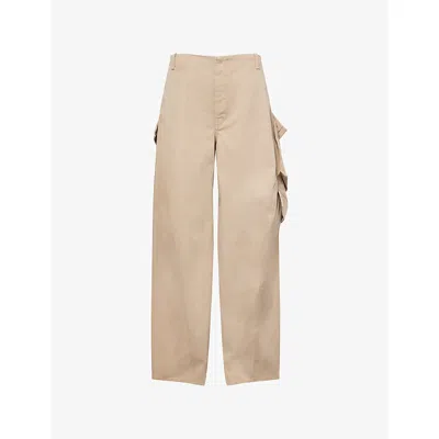 Alaïa Womens Beige Cargo Barrel-leg Cotton Trousers In Sand