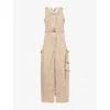 Alaïa Womens Beige Cargo Curved-leg Denim Jumpsuit In Brown