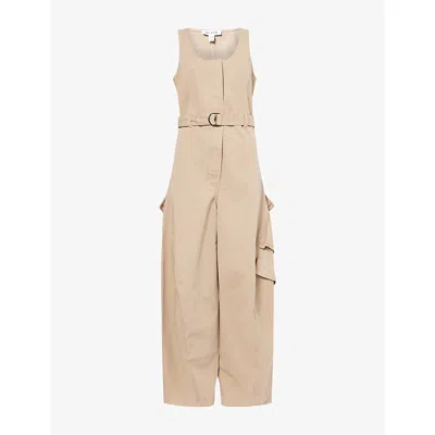 Alaïa Womens Beige Cargo Curved-leg Denim Jumpsuit In Brown