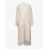 Alaïa Womens Beige Clair Relaxed-fit Boat-neck Linen-and-silk Midi Kaftan Dress In Sand